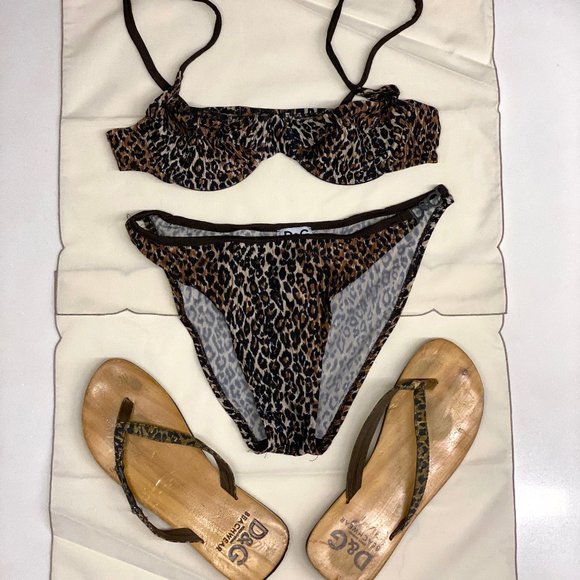 Bikini Dolce & Gabbana 2 Pièces – Halter Leo Nero Fdo Rosso – Taille M – Italie